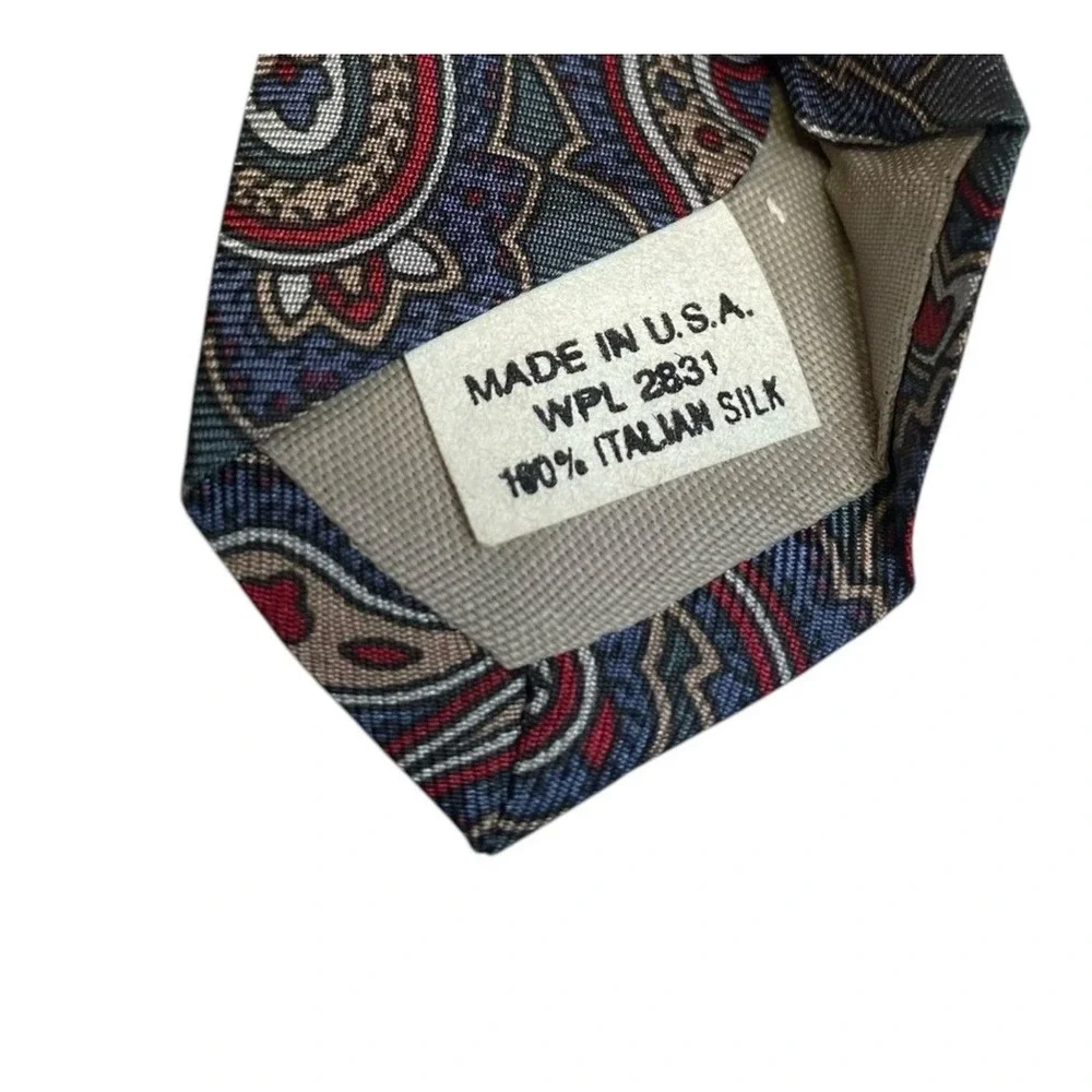 Vintage Halston Mens Tie Paisley Green & Red Jacquard 100% Silk Preppy